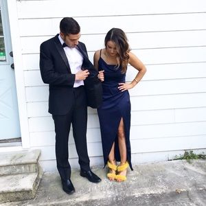 Satin navy blue dress